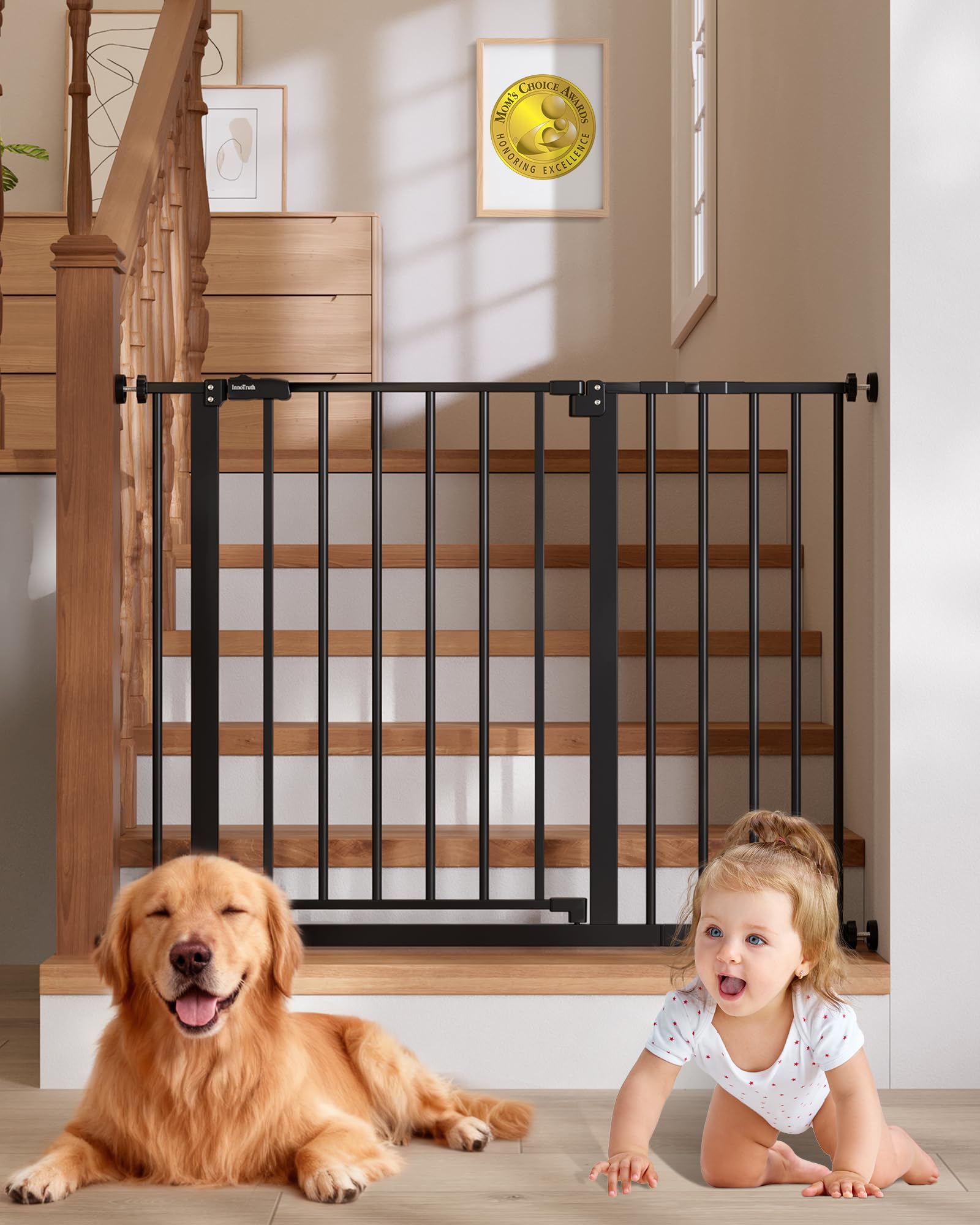 Photo 1 of ***NOT FUNCTIONAL, SELLING FOR PARTS AS IS, FINAL SALE***InnoTruth 28.9-45.3" Baby Gate for Stairs, 30" Tall Dog Gate for the House One-Hand Opening, Baby Essencial New Parents Puppy Door,Easy Install Dual Lock Dog Gates for Doorways, Kitchen, Bedroom,Bla
