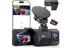 GOODTS Dash Cam Front Rear, 4K/1080P Dual Channel Dash Cams with 64GB Card, Dash Camera for Cars with 5GHz WiFi, APP Control,2.0" IPS Screen,Night Vision,G-Sensor,170°Wide Angle,Parking Mode,Loop Recording