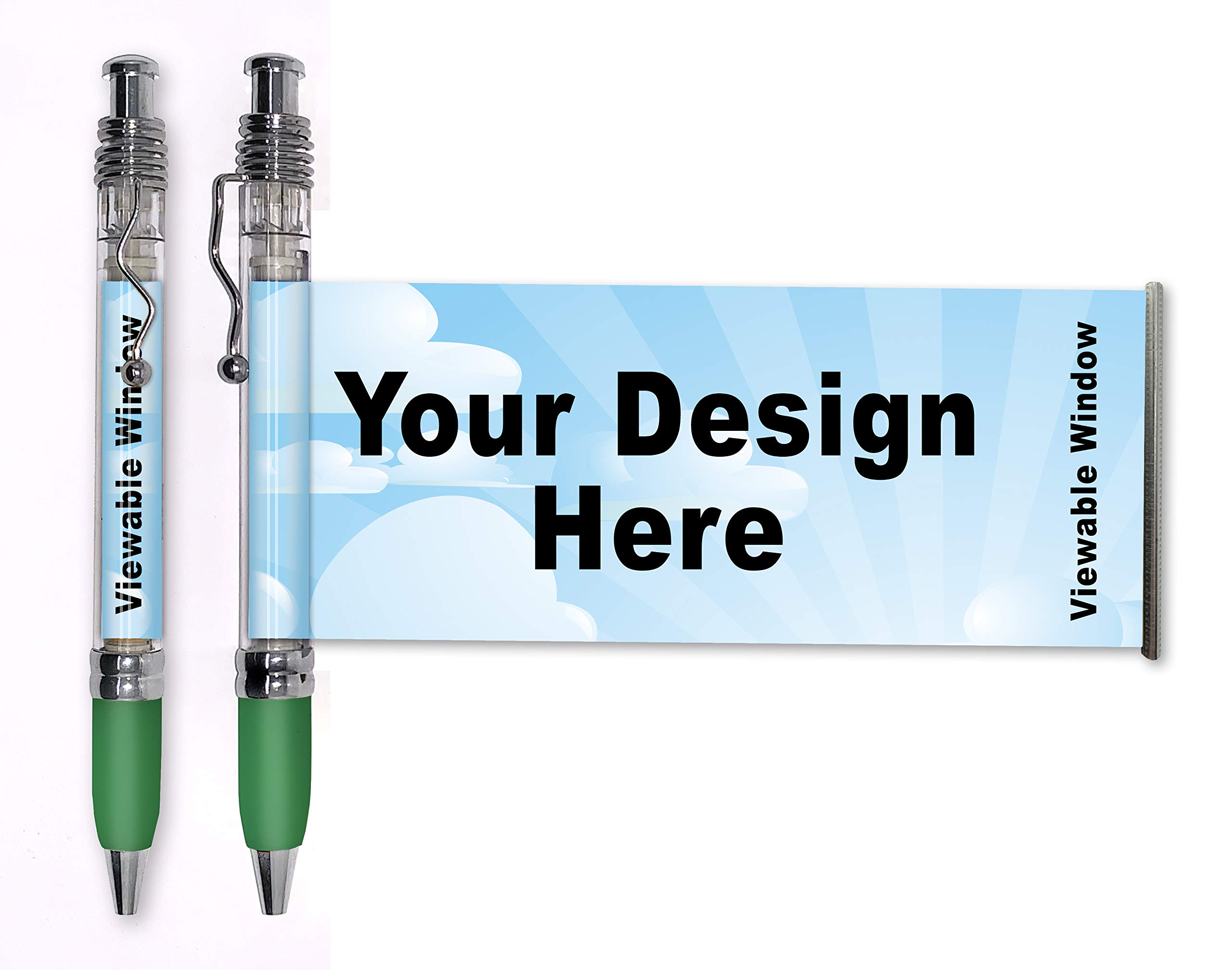 Promotional Custom Printed Banner Pen With Pull Out Banner (Green); 500