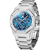OLEVS Octagonal Watches for Men, Classic Stainless Steel Large Face Mens Dress Watches, Casual Waterproof Quartz Watches for Men, White/Black/Blue/Gold Dial
