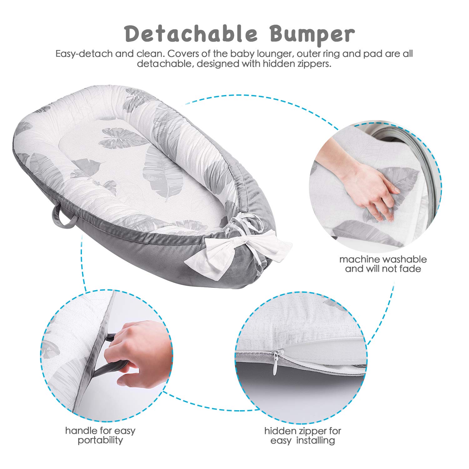 Baby Lounger, Baby Nest Portable Infant Bassinet 100% Cotton Breathable Co-Sleeping Baby Bed (Leaves): Baby