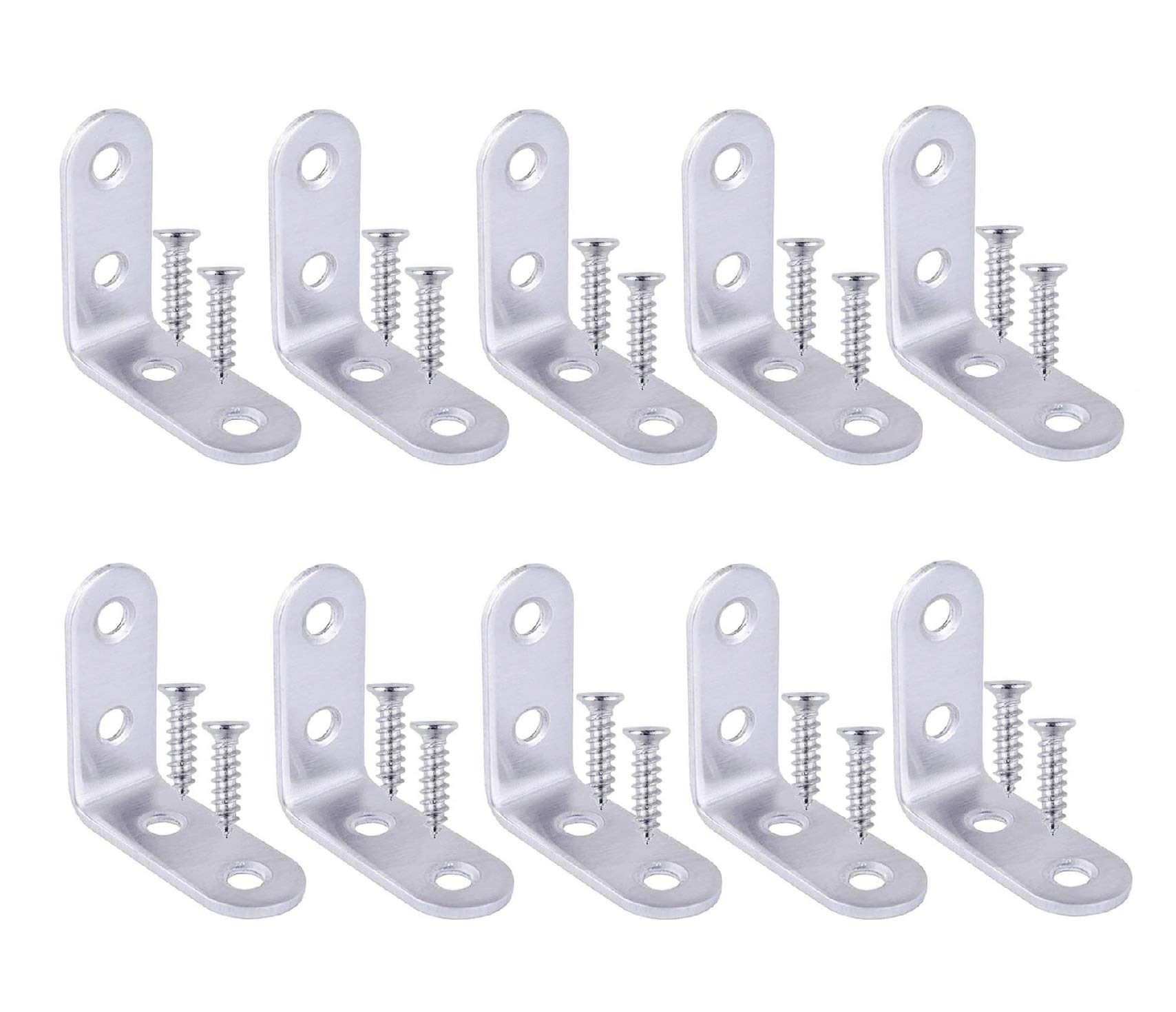 TERF® 10 Pcs Stainless Steel 40mm X 40mm Angel L Shape 90 Degree Corner Brace Bracket Joining Fixing Self Support Repair with Fixing Screw