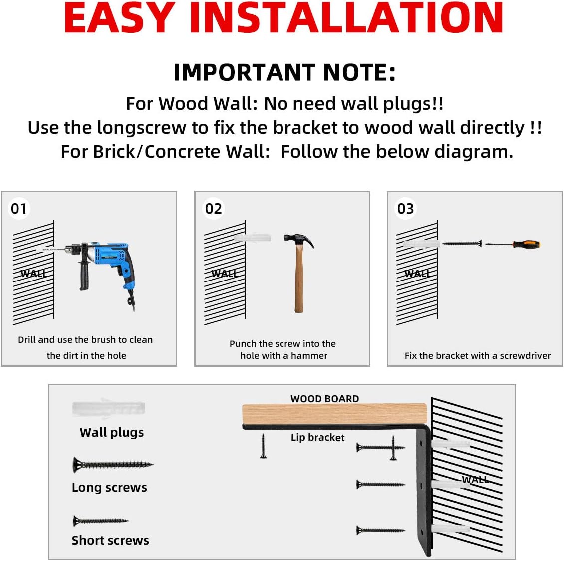 Shelf Brackets 12 Inch Heavy Duty Metal Shelf Supports Holders, L Corner Angle Brackets for Shelves Wall Mounted (6 Pack): Home Improvement