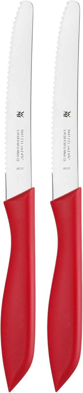 WMF Frühstücksmesser Set 2-teilig, 23 cm, Brötchenmesser Wellenschliff, Brotzeitmesser, Spezialklingenstahl, Kunststoffgriff, rot
