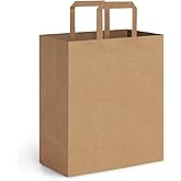 BagDream 50Pack 10x6.75x12 Kraft Brown Paper Bags with Handles Bulk, Gift Shopping Merchandise Retail To Go Bags for Takeout Containers, Flat Handles Wider-gusset Recycled Paper Sacks