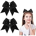 2 Packs Jumbo Cheerleading Bow 8 Inch Large Cheer Hair Bows with Ponytail Holder for Teen Girls Softball Outfit Uniform(Black)