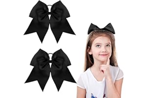 WILLBOND 2 Packs Jumbo Cheerleading Bow 8 Inch Large Cheer Hair Bows with Ponytail Holder for Teen Girls Softball Outfit Uniform(Black)