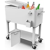 Permasteel Party Cooler with Divider, Removable Basin, Spacious 80-Qt Capacity, Chills 36hrs, Serving Tray, Rolling Ice Chest for Indoor &amp; Outdoor
