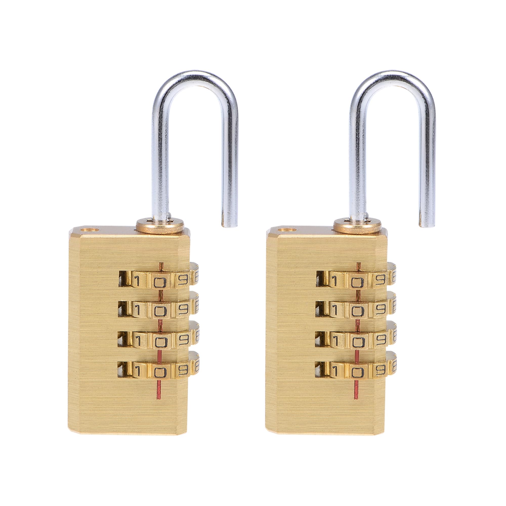 M METERXITY 2 Pack 4 Digit Combination Padlock - Brass Indoor Outdoor Padlock, Resettable Code Combo Lock, Apply to Gym Gate Sports Locker (3mm, Brass Tone)