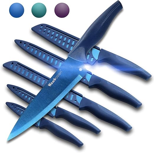 Amazon Com Wanbasion Blue Professional Kitchen Knife Chef Set Kitchen Knife Set Stainless Steel Kitchen Knife Set Dishwasher Safe With Sheathes Kitchen Dining