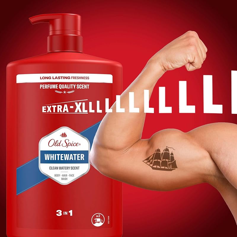 Whitewater 3 in 1 gel doccia e shampoo da uomo, 1 l, profumo fresco di lunga durata, qualità profumata, pulizia profonda per capelli e viso, sensazione delicata sulla pelle