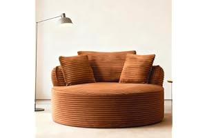 ivoros 53.5 Inch Round Chaise Longue Chair Indoor, Oversized Reading Chair, Modern Corduroy Upholstered Single Cloud Floor Sofa Chairs, Leisure Accent Barrel Armchair for Living Room, Bedroom, Orange