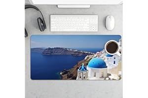 Santorini Greek Sea View Gaming Mouse Pad 12x24 Inch Desk Pad Protector Waterproof Non-Slip Rubber Base Keyboard Mat Extra La