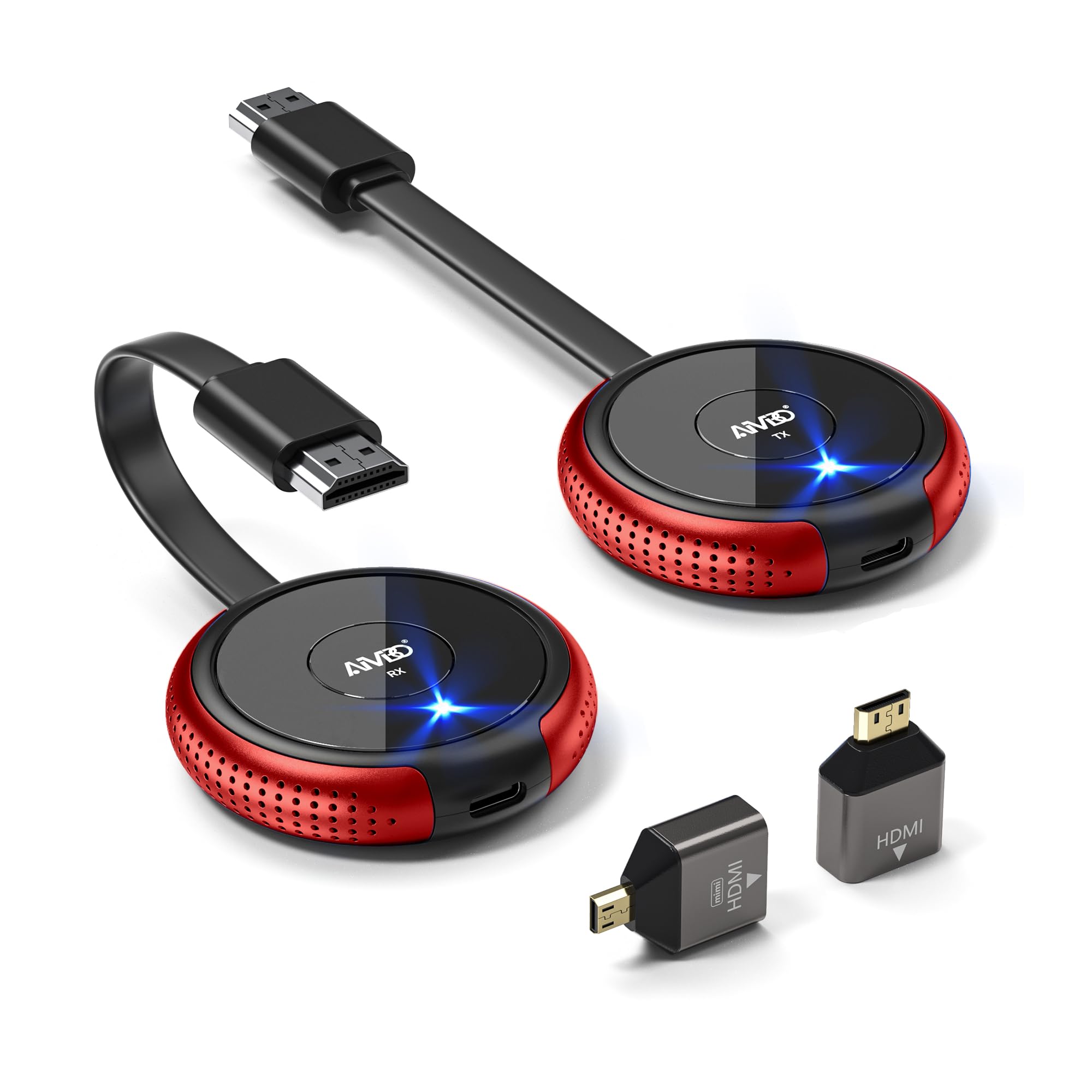 AIMIBO Wireless HDMI Transmitter and Receiver 4K, Wireless HDMI 5G,Plug and Play, HDMI Wireless Kit for Laptop, Camera, Cable Box, DVD, Netfix, Phone to Monitor, Projector, HDTV-165FT/50M (Red)