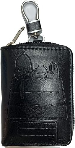 Amazon Peanuts Snoopy スヌーピー キーケース スマートキーケース カード収納 カードケース チェーン付 キーホルダー ブラック ノーブランド品 キーケース