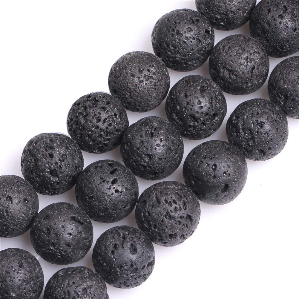 GEM-Inside Natural 20mm Black Lava Rock Round Gemstone Semi Precious Loose Beads for Jewellery Making 15'' — image 1