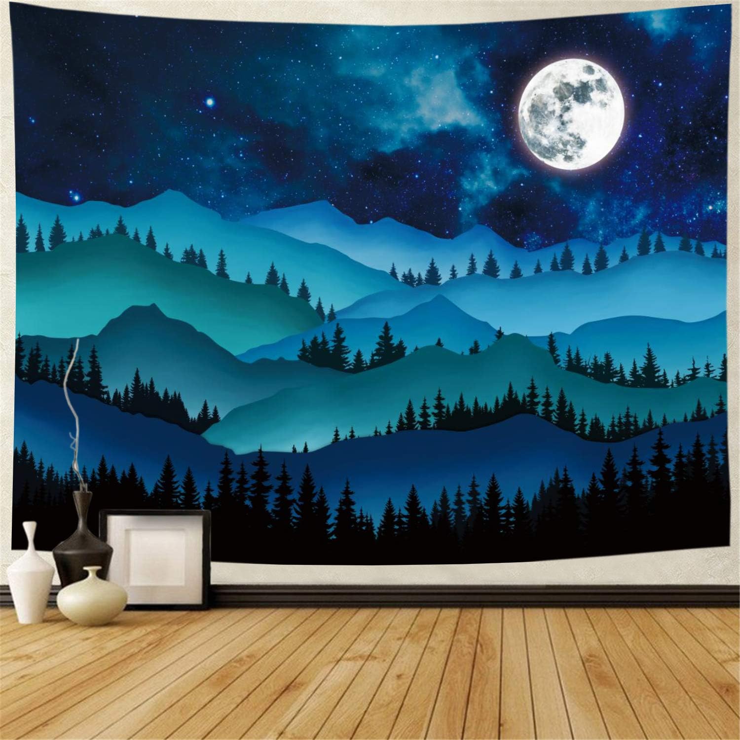 Mountain Tapestry Moon Stars Tapestry Forest Trees Tapestry