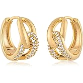 LADYGD Gold Hoop Earrings for Women Trendy 14K Gold Plated Cubic Zirconia Sterling Silver Post Huggie Earrings Hypoallergenic Simple Gold Jewelry