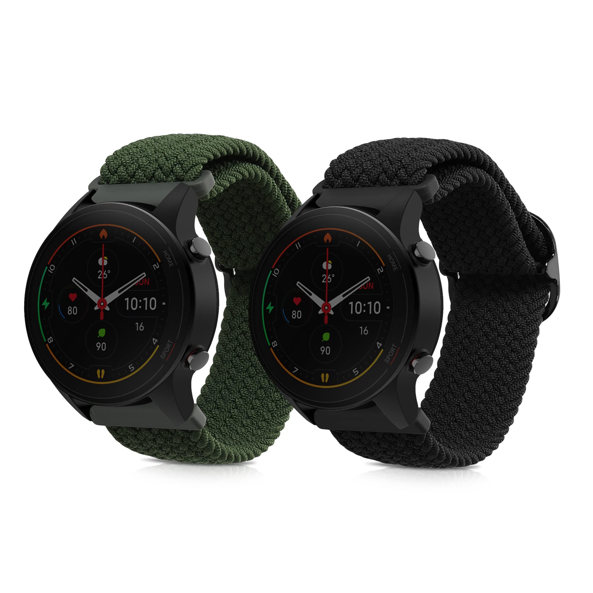 kwmobile Nylon Smartwatch Strap Compatible with Xiaomi Watch S4/S4 Sport/S3/S2/Watch S1 Active/Redmi Watch 5 Active Strap - 2x Fitness Tracker Replacement Wristband with Clasp