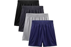 KDVOG 4-Pack Boy's Athletic Shorts Elastic Waistband Quick Dry Youth Basketball Shorts with Pockets (Ages 7-15)