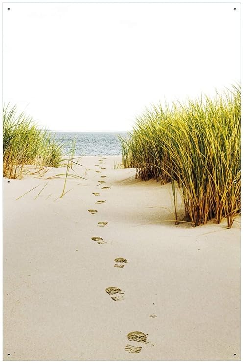Wallario Garten-Poster Outdoor-Poster - Spuren im Sand- Fußspuren durch die Düne zum Meer in Premiumqualität, Größe: 61 x 91,