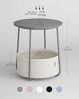 VASAGLE Round End Table with Fabric Basket Cement Grey Cloud White LET223G49 view 4