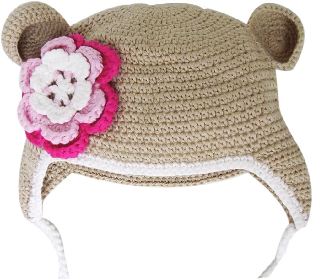 Amasale Toddler Infant Girl Baby Handmade Knit Flowers Hat Crochet Cap Light Brown
