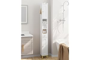 Hzuaneri Bathroom Storage Cabinet, Narrow Toilet Paper Storage Cabinet, Tall Toilet Paper Holder with 2 Doors & Drawer, Bathr