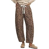 loveimgs Women Baggy Cheetah Print Barrel Jeans Leopard Printed Denim Barrel Pants Elastic Waist Wide Leg Jean Drawstring Y2k