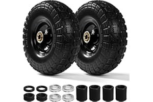 BACKYARD EXPRESSIONS PATIO · HOME · GARDEN Backyard Expressions 10 Inch, 13 Inch, 16 Inch Flat-Free PU Tire 2-Pack - Solid Rubber Replacement Wheels for Hand Truck, Wheelbarrow, Dolly, Garden Cart - 5/8" & 3/4" Bearings, Spacer Kit, Steel Hub