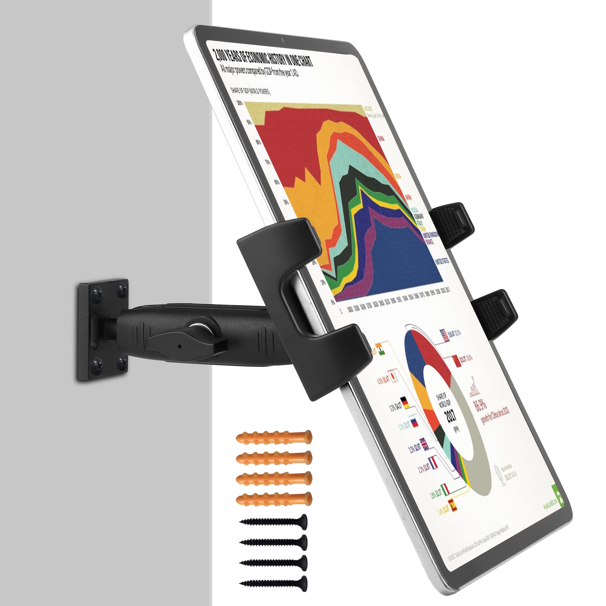 Peastrex Tablet Wall Mount Ipad Holder with Long Arm 360° Adjustable Compatible with 4~15inch Tablet and Cellphone iPad Pro 12.9, Galaxy Tab, Surface Switch,iPhone,Homes,Classrooms,Medical Places