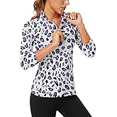 WOWENY Women's 3/4 Sleeve Athletic Golf Shirts Quarter Zip Pullover Collared T-Shirt Workout Print Tennis Top