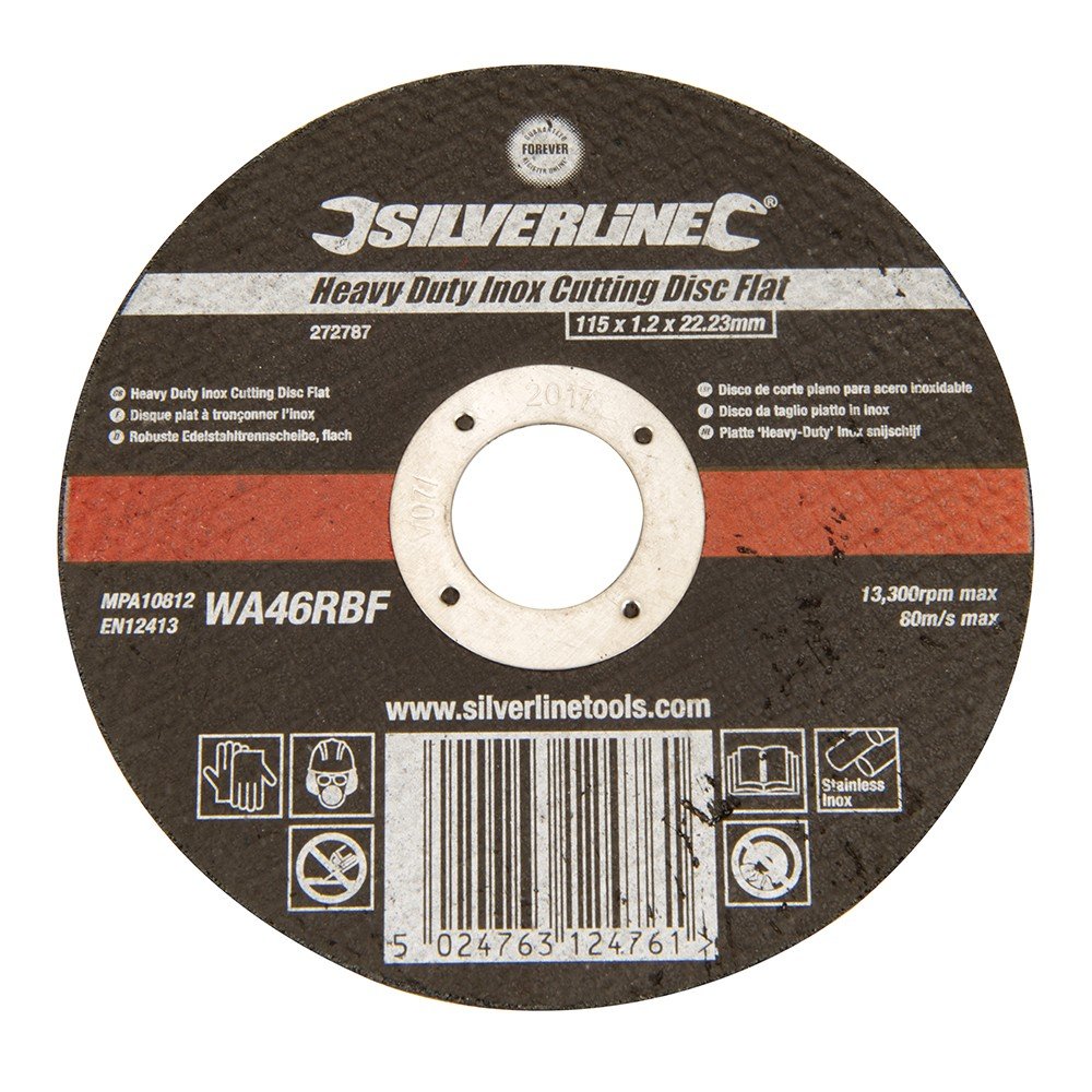Silverline 272787 Heavy Duty Inox Slitting Disc Flat 115 x 1.2 x 22.23 mm