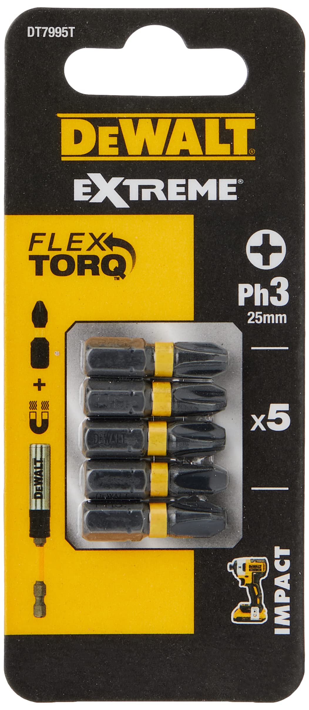 Dewalt DT7995TQZ 25 mm PH3 IR Torsion Bits (Pack of 5) ,DT7995T-QZ