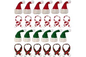 YOOHUA 32PCS Mini Knit Doll Hat and Scarf Small Santa Hat for Craft Christmas Knit Decoration Doll Clothing Accessories Gift (Red and Green)
