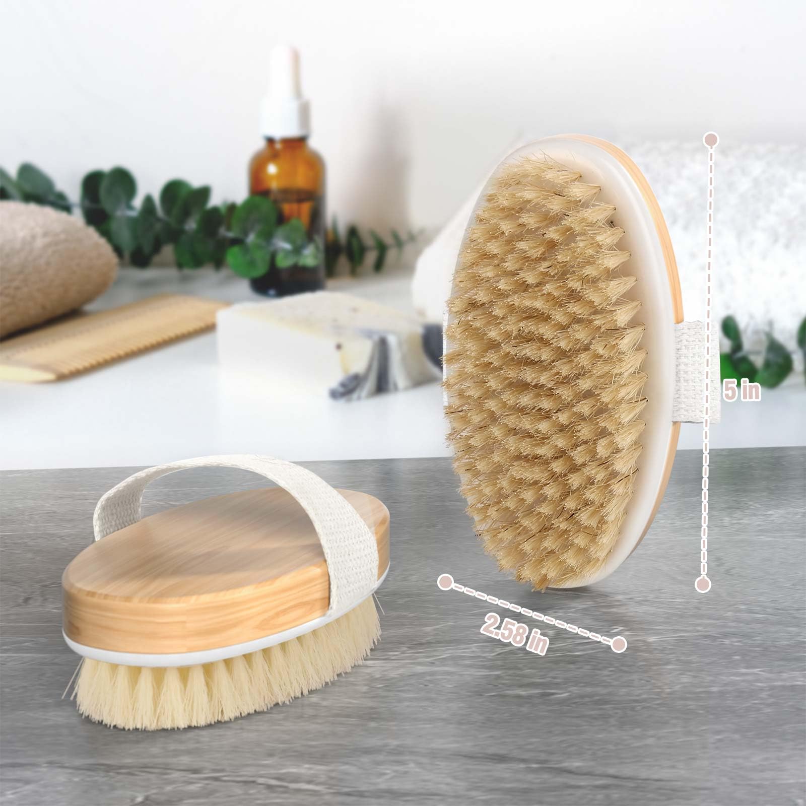 2 Pack Dry Brushing Body Brush, Natural and Soft Bristle Shower Brush for Body Cleaning, Exfoliating Bath Brush for Lymphatic Drainage Improve Circulation, Body Exfoliator Scrubber for Women Men