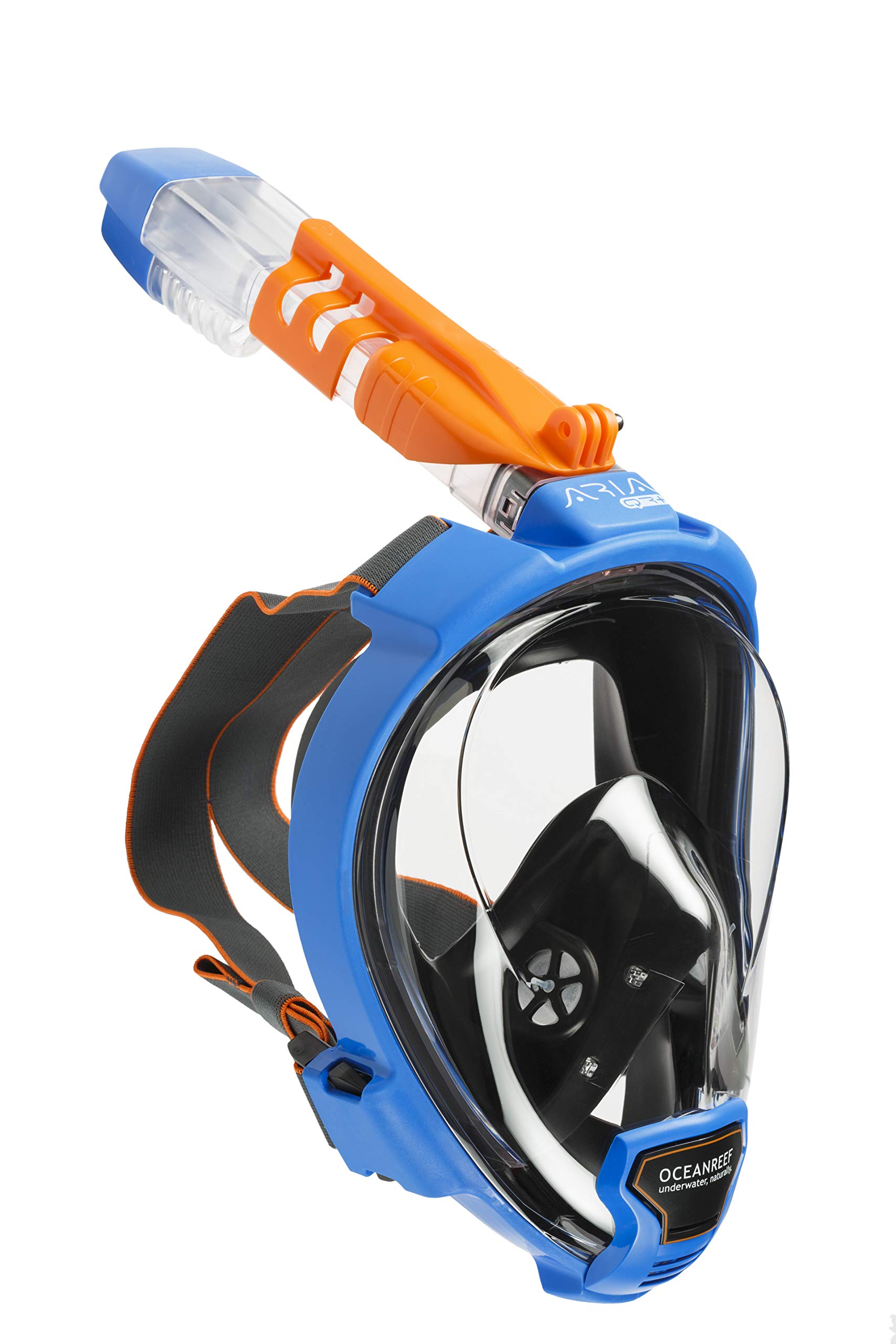 OCEAN REEF - Aria QR+ Maschera Snorkeling Integrale a Rilascio Rapido con Boccaglio - Visione Subacquea a 180 Gradi e Meccanismo Quick Release (S/M, Blue)