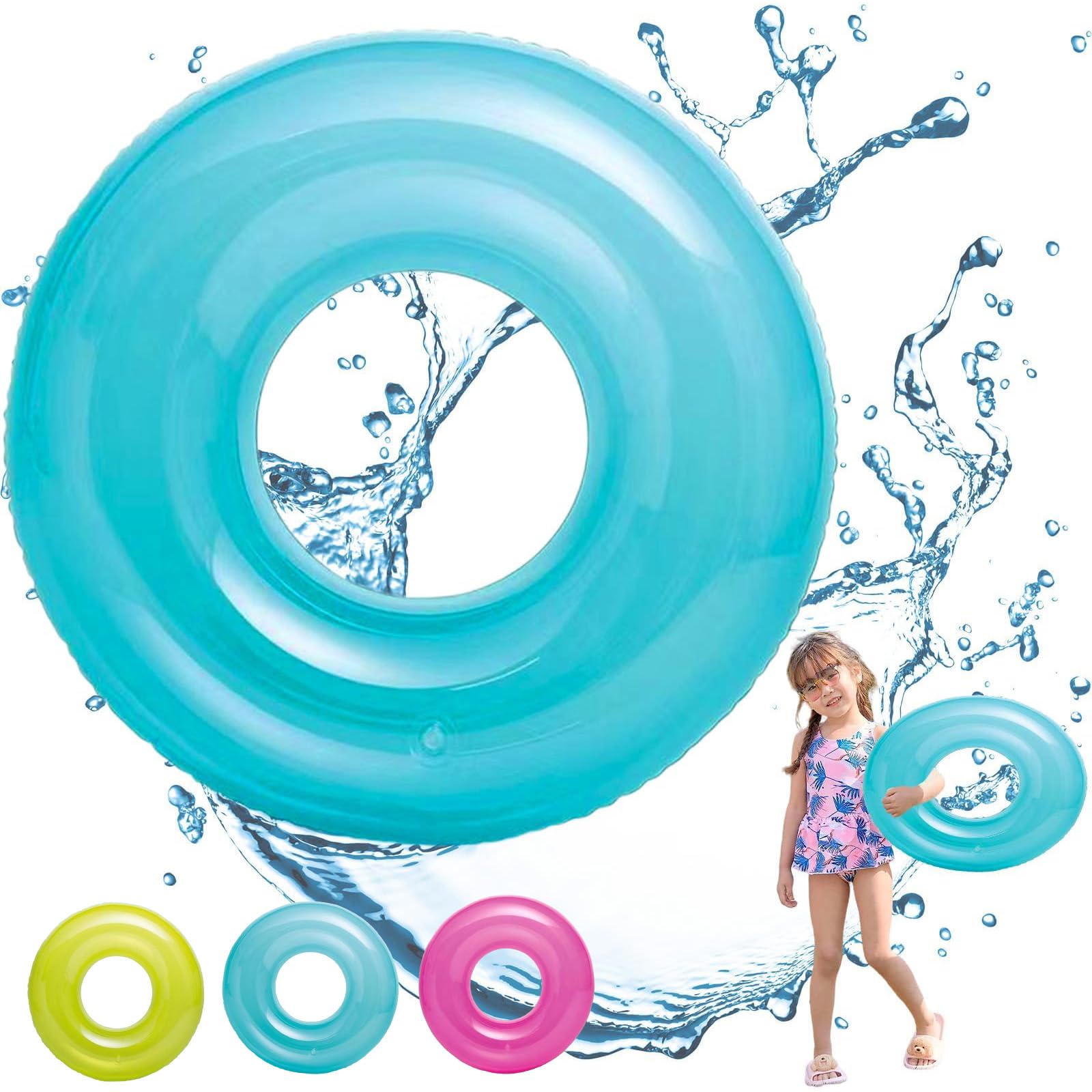 POPOYU Inflatable Swimming Ring Kids,Blue Inflatable Pool Floats for Kids Swimming Rubber Rings,Pool Inflatables Floats Inflatable Pool Toys for Summer Beach Swimming Pool Water Party Toys