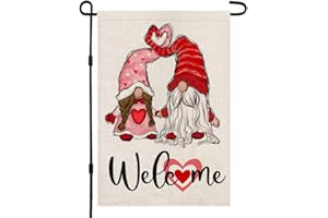 DECORHUA 2024 Happy Valentines Day Garden Flag 12×18 Inch Yard Outdoor Decoration Gnome Love Heart Garden Flag, Anniversary Wedding Yard Outdoor Decoration DF008