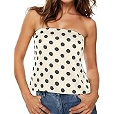 Navonta Womens Strapless Polka Dot Satin Tube Tops Cute Backless Going Out Bandeau Top Y2k Off Shoulder Shirts Silk Tank Tops Apricot