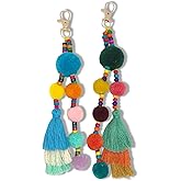 OKKRMGZ Tassel Keychain for Women Colorful Boho Charm Keychains with Tassels for Bags Backpack Purses Handbags and Beach Accessories Cute Summer Key Ring Decorations for Bag Charm and Wristlet Use