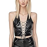 Women's PU Leather Halter Backless Lace Up Crop Tank Top