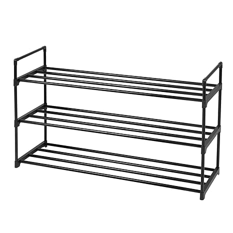 SONGMICS Schuhregal Schuhständer mit 3 Ablagen für bis zu 15 Schuhe Schwarz 92 x 54 x 30 cm (B x H x T) LSA13BK
