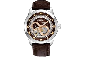 Bulova Men's Classic Sutton 4-Hand Automatic Watch, 24-Hour Sub Dial, Open Aperture, Self-Winding, Exhibition Caseback, Double Curved Mineral Crystal, Luminous Hands, 42mm