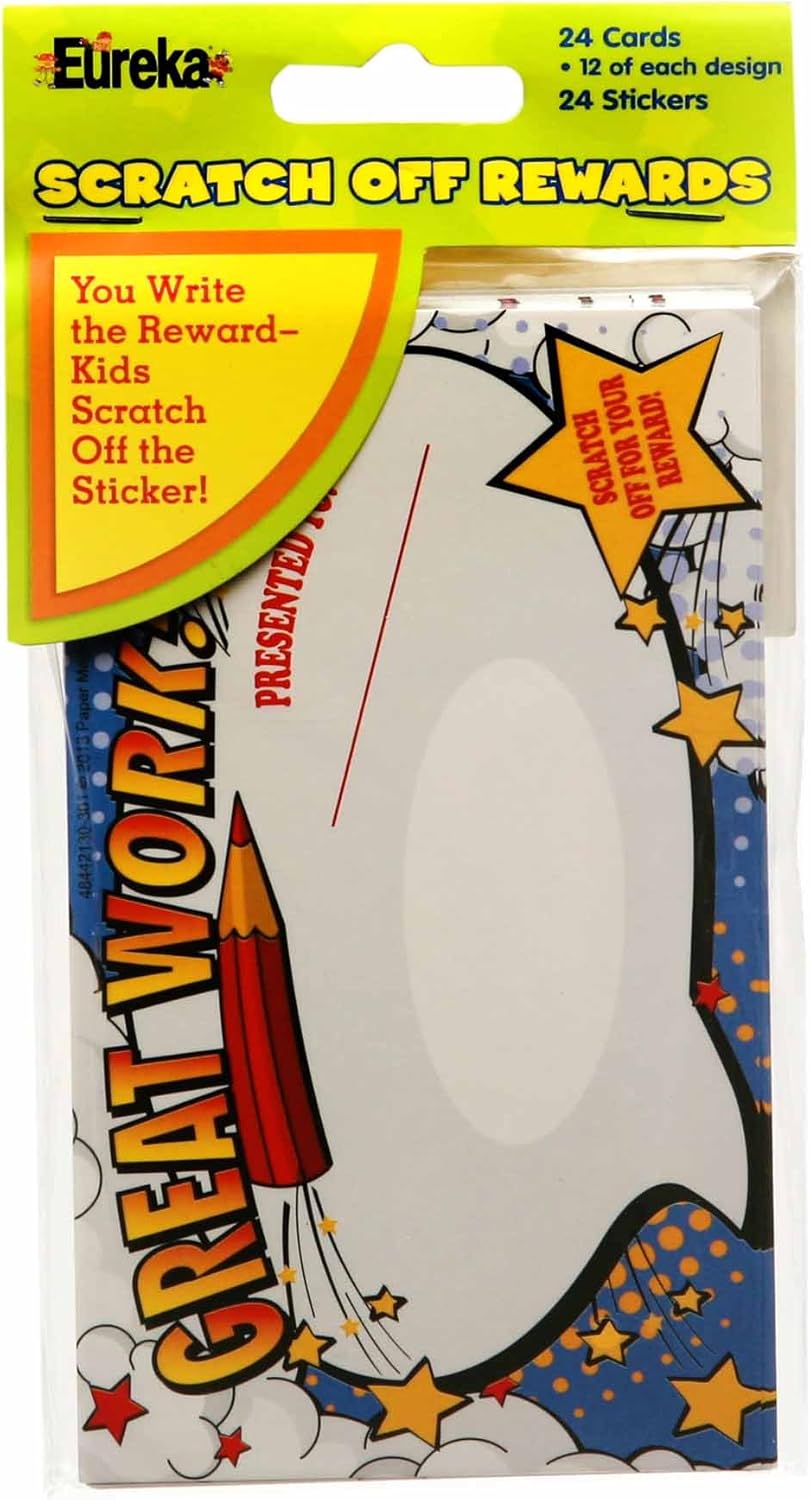 Eureka Back to School 'Super Student' Scratch Off Student Awards, 24pc, 3.5'' W X 6'' H : Childrens Decorative Stickers : Office Products