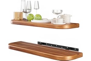 BATODA 24" Acacia Wood Floating Shelves Wall Mounted (Round Edge) – Rustic Farmhouse Wooden Wall Storage Shelf for Bedroom, Kitchen - Brackets and Shelving Hardware Included (Acacia,24 Inch Length)