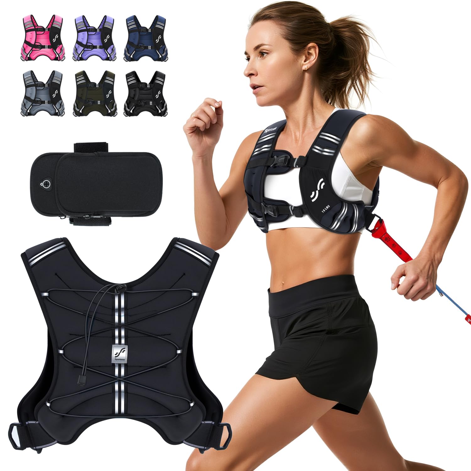 Photo 1 of Weighted Vest for Men and Women: Sportneer 15lbs Weight Vest with Reflective Stripe Running Vest with Large Pocket for Cardio Workout Strength Training Fitness Muscle Building Weight Loss Weightlifting Black