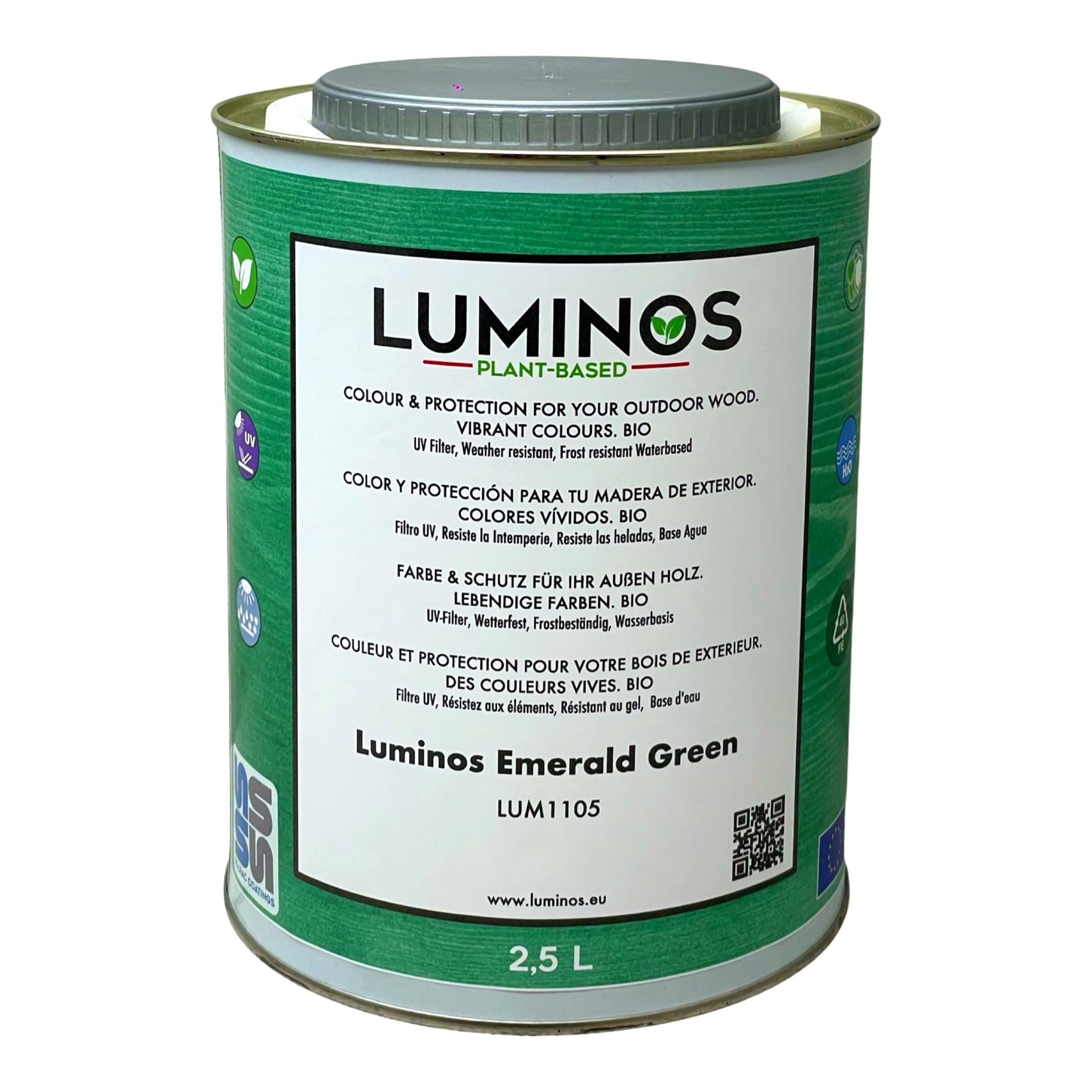 Luminos LUM1105 - Emerald Green - Water-Based Wood Stain Protector BIO - Green 2,5L
