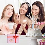 Amosking Sweet 16 Birthday decorations kit Rose Gold Crown Sash Cake Topper view 2