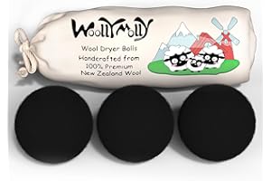 WOOLLY MOLLY Wool Dryer Balls, Black XL Pack of 3, Organic Reusable Laundry Balls, Imported Premium New Zealand Wool, Fabric Softener for 1000+ Loads, Baby Safe & Hypoallergenic, Saving Energy & Time
